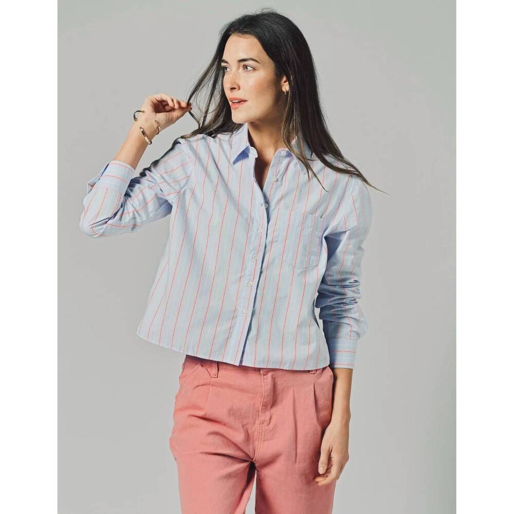 NEW THE SHIRT the pocket long sleeve boxy crop top in blue/pink/red micro